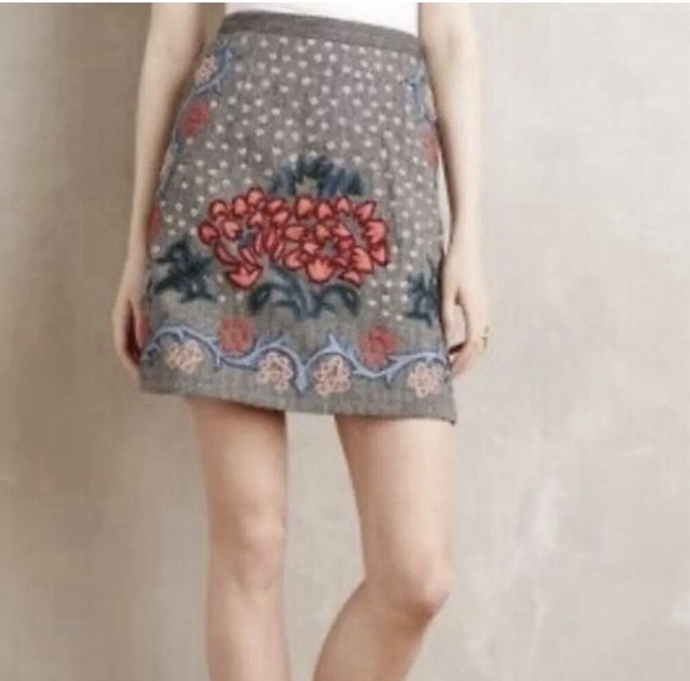 Hemant & Nandita Flower Embroidered Wool Blend Skirt Size 12